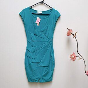 NWT Women's Solid Turquoise color Bodycon Midi Dress, size S